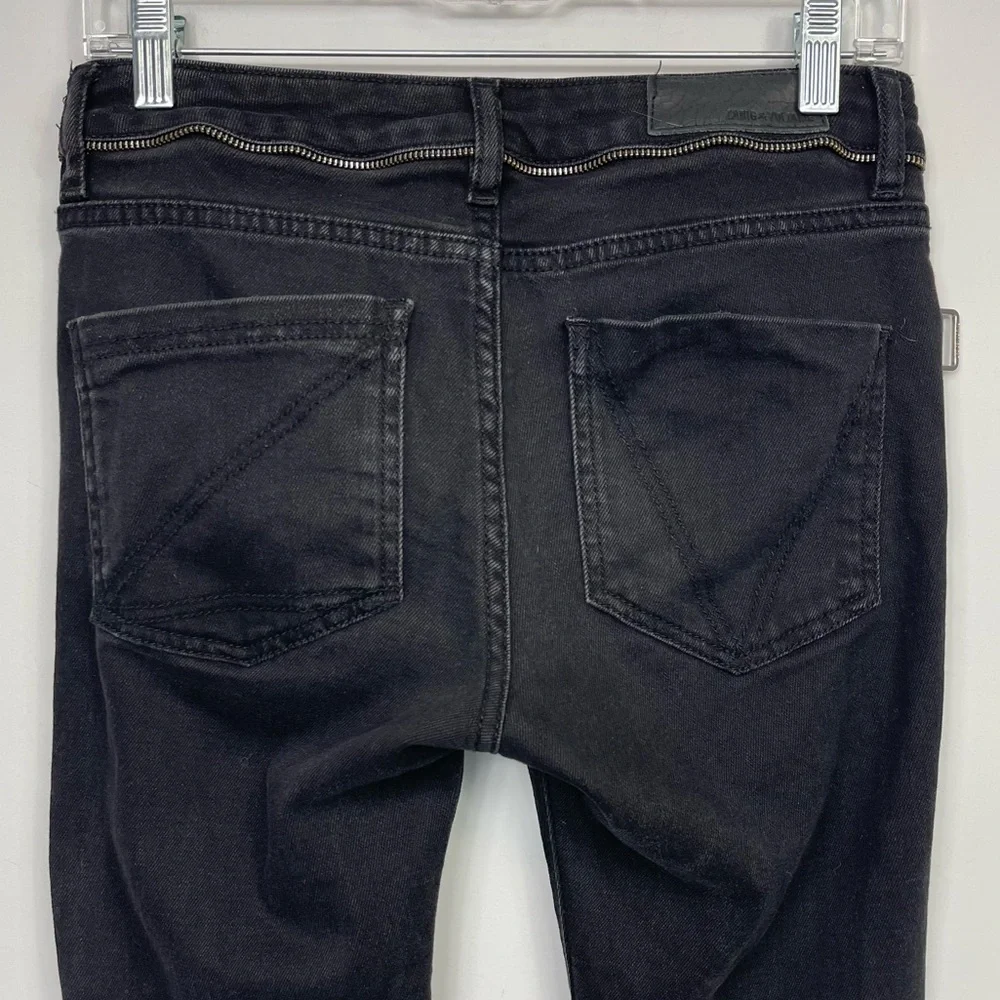 Zadig & Voltaire Paris Eva Zip Jeans Raw Released Hem Slim Skinny Black 27 - Picture 11 of 16